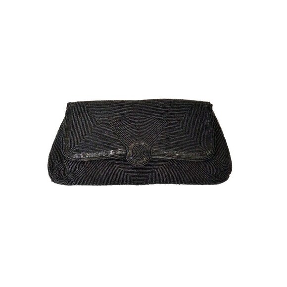 Black Beaded Envelope Clutch Purse Bag with no Straps Japan Vintage (2629BS) - Picture 1 of 9